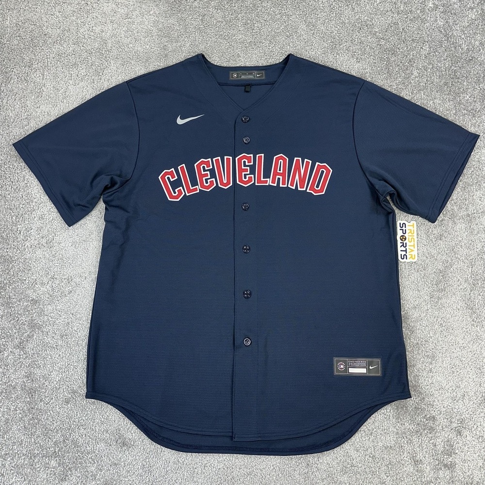 Cleveland Guardians Baseball Jersey Mens XL Navy MLB Nike Button Up Short Sleeve